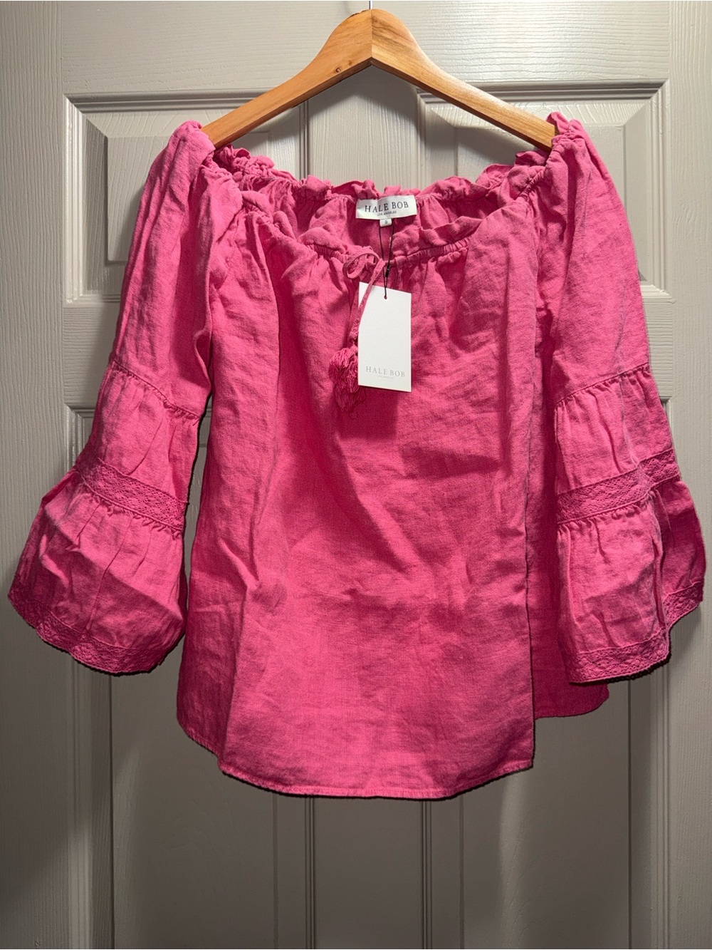 Hale Bob Darci off the shoulder pink top
